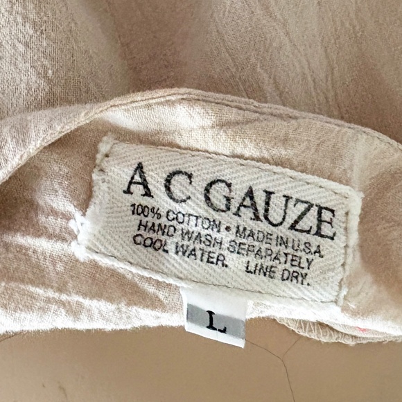 AC Gauze Jumpsuit Beige Cotton Crinkled Button Front Romper Size L Vintage 90s - Picture 8 of 8